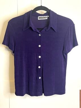 Maurices Women’s (VTG M/Fits XS - S) Deep Purple Stretchy Button Down Shirt Y2K